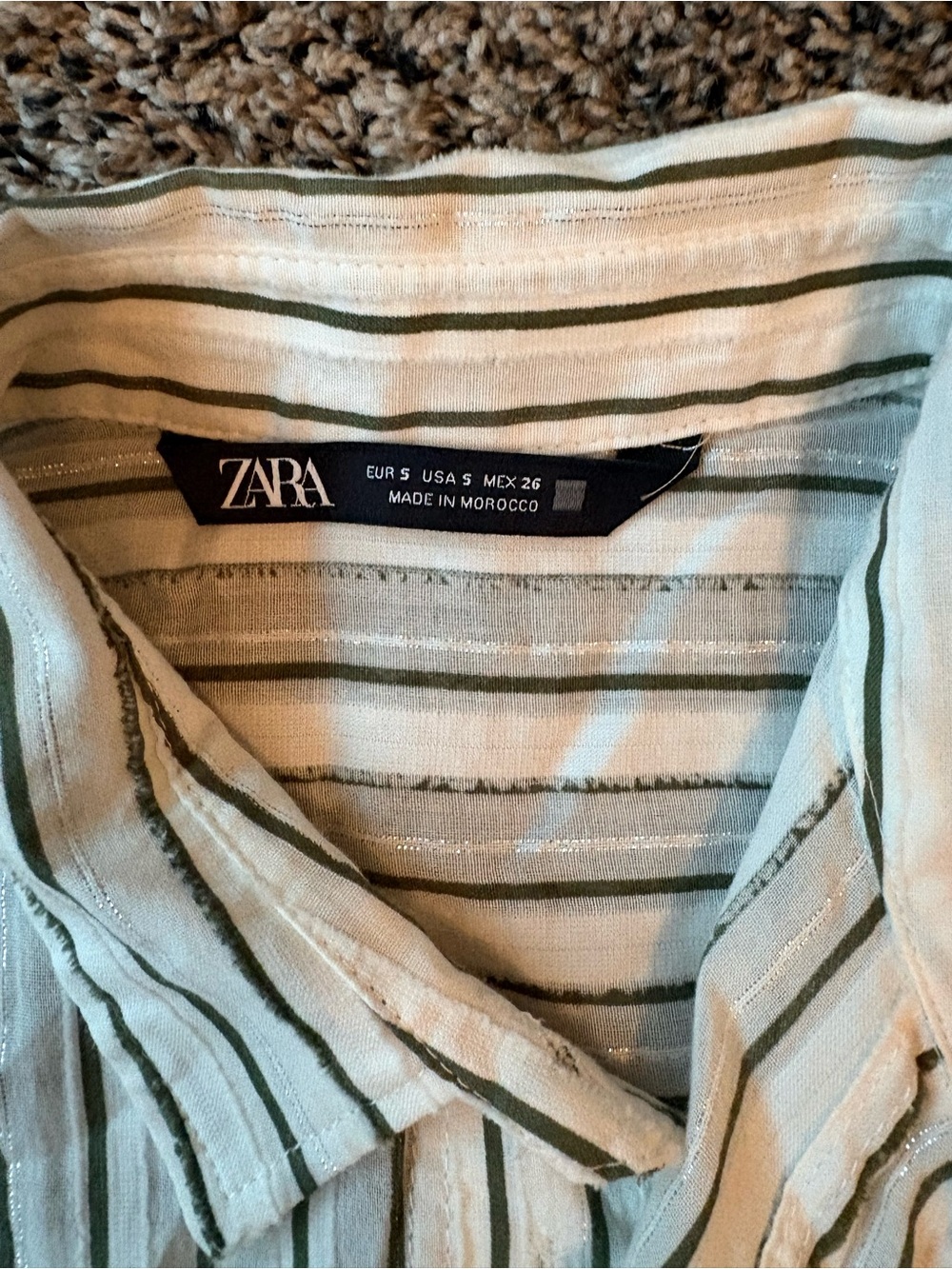 ZARA Mint and Olive Striped Button-Down Shirt